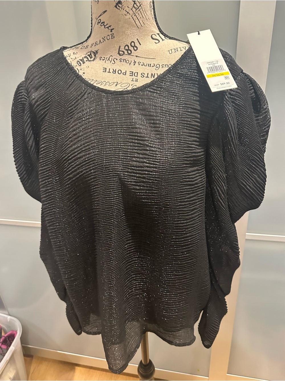 Calvin Klein Black Shimmery Textured Short Sleeve Blouse